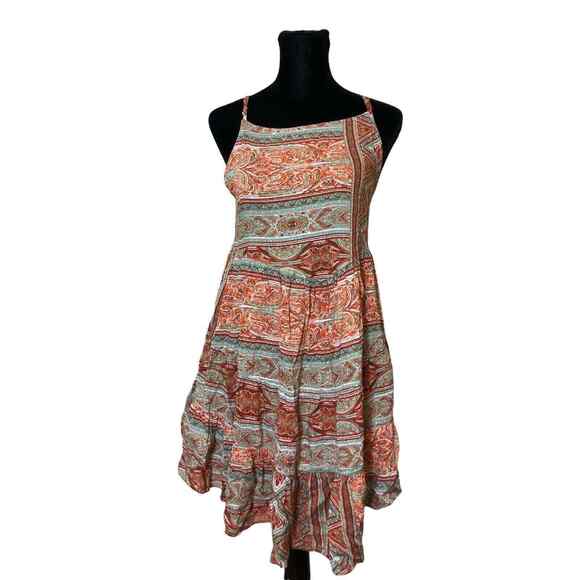 Umgee Womens Boho Paisley Mini Dress Fit & Flare Open Back Sundress Small - Picture 1 of 9